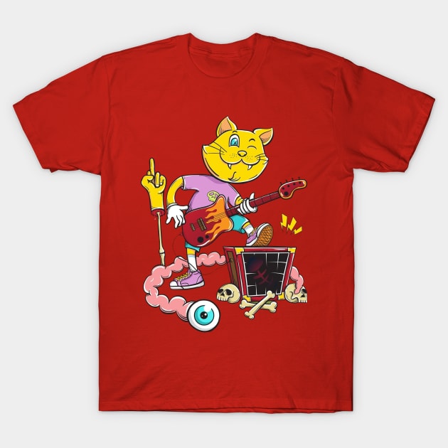 Rock Cat Roll T-Shirt by ZARAGOZANA
